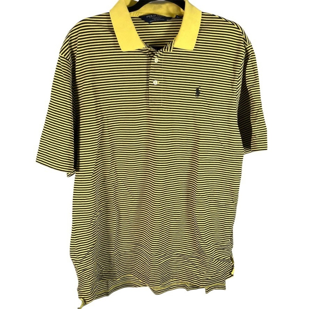 Polo Golf Ralph Lauren Men's XL Polo Shirt Black Yellow Striped Moisture Wicking